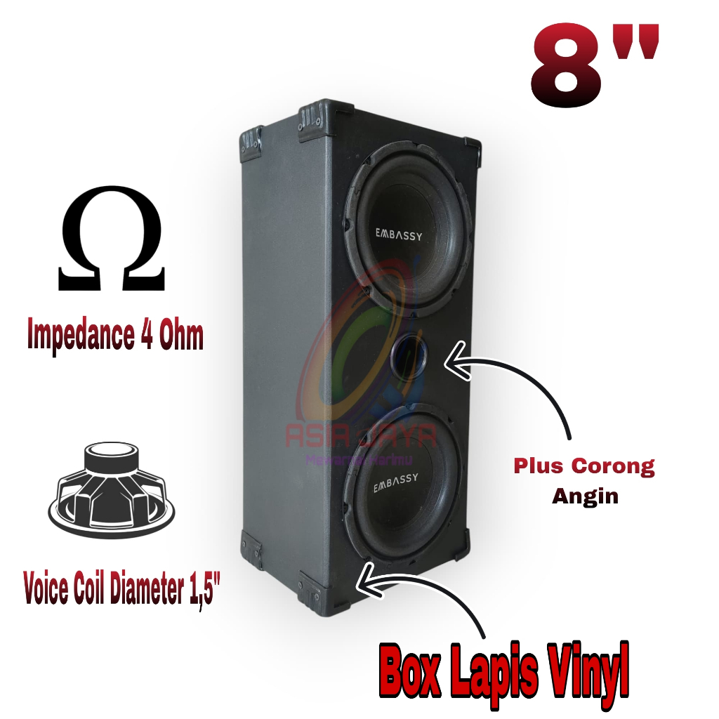 Paket Combo Speaker Subwoofer Embassy ES 844 Dan Box Double 8 Inch Vinyl + Terminal Kotak 2pc + Siku