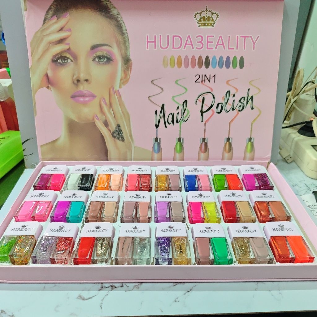 KUTEK HUDA 2 IN 1, KUTEK REVLON 2 IN 1 WARNA, KUTEK HALAL, NAIL POLISH, KUTEK PER 24SET