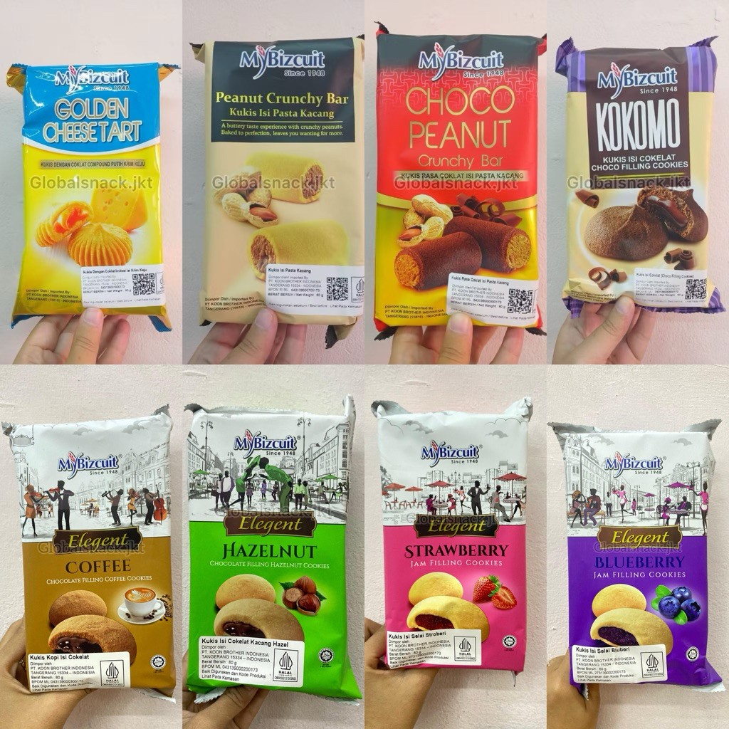 

MYBIZCUIT PEANUT CRUNCHY BAR / CHOCO PEANUT KUKIS / KOKOMO CHOCO FILLING COOKIES / GOLDEN CHEESE TART - MY