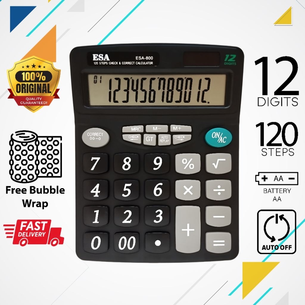 

Calculator Besar Jumbo Esa 800 Kalkulator Digital 12 Digits Check Correct
