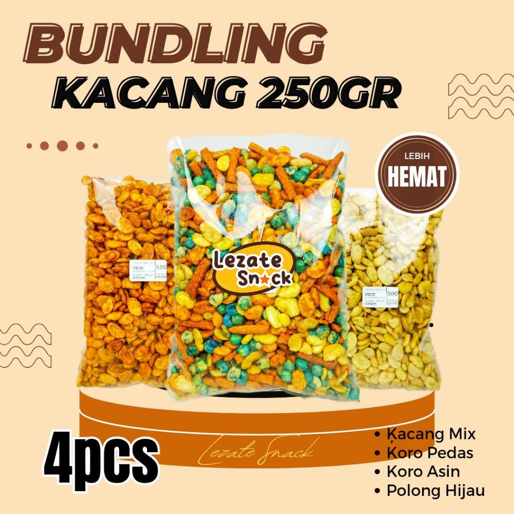 

Paket Bunding Aneka Kacang 4pcs Renyah Enak Murah Kiloan Snack Ramadhan / Kacang Mix Koro Pedas Koro Kulit Polong SEDAP SNACK
