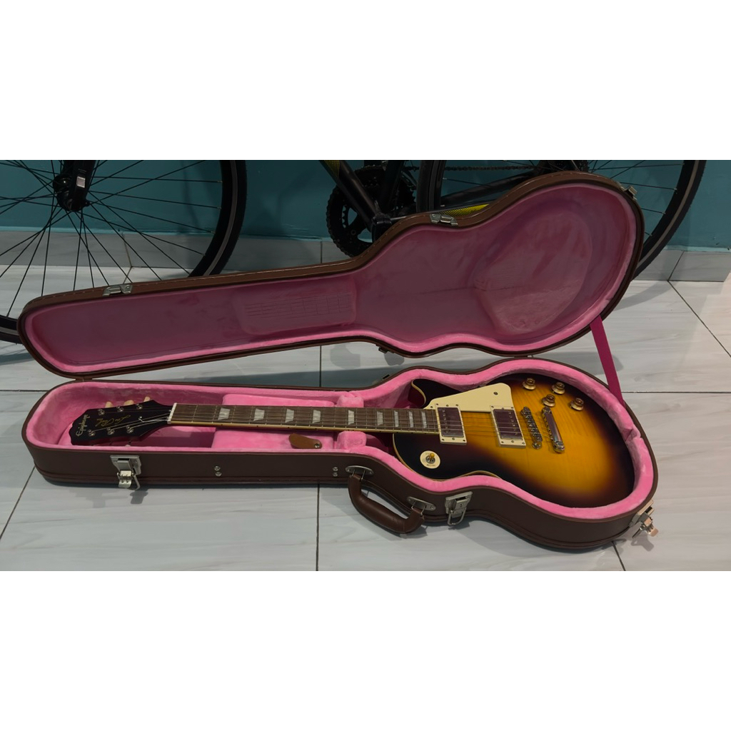 Gitar Epiphone 1959 Les Paul Standard Gitar Elektrik Dark Brust+Case Bekas, Bonus Stap Gitar dan Kab