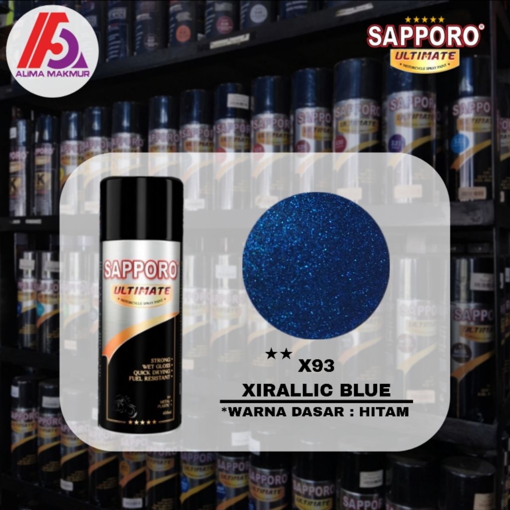 Sapporo Ultimate X93 Xirallic Blue 400ml / Pilok Pilox Sapporo / Cat Xiralik Biru / Pilok Siralik Bi