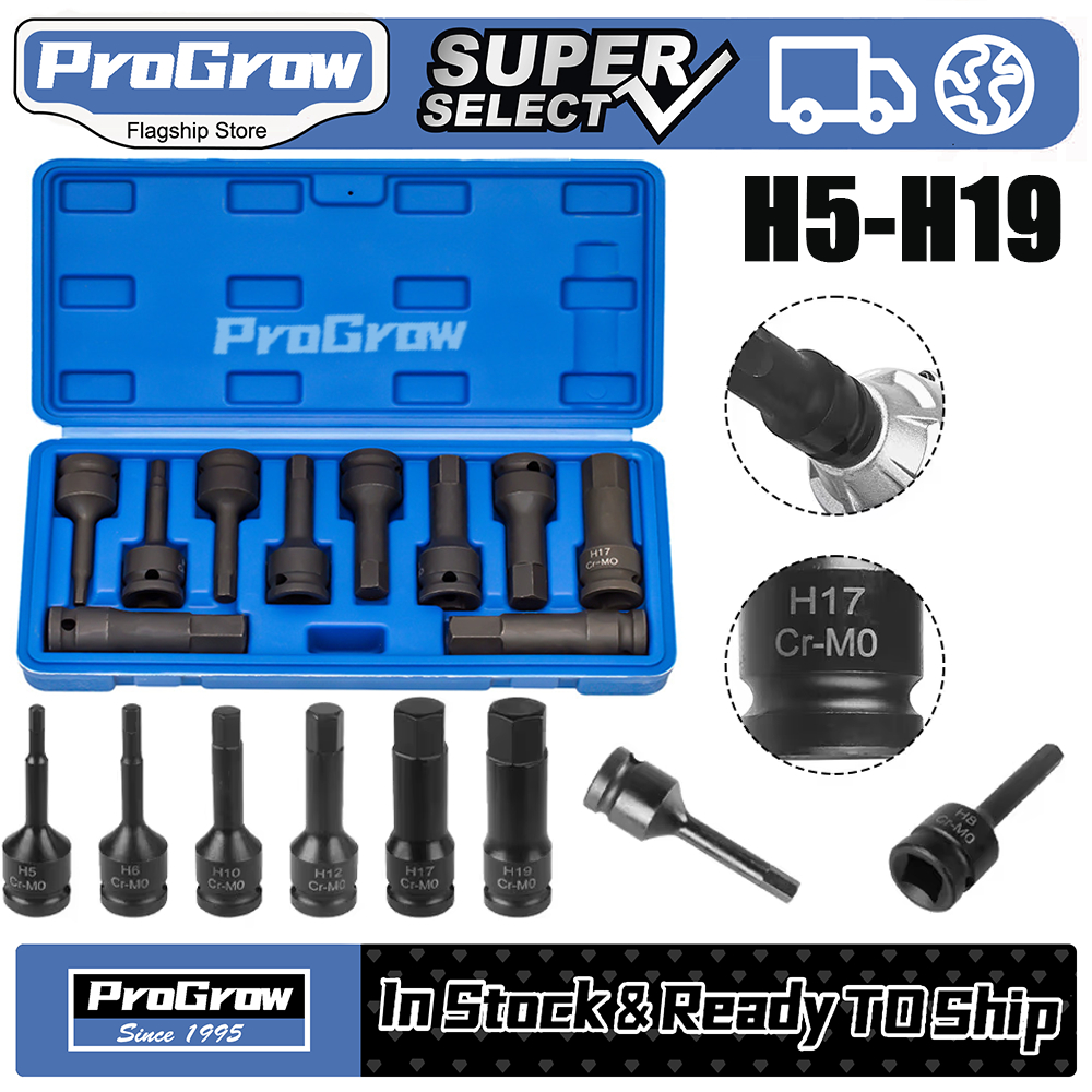 Impact Socket Set 1/2 Inch Torx & Hex H5-H19 - Mata Sok Segi Enam Kuat untuk Bor & Kunci Shock