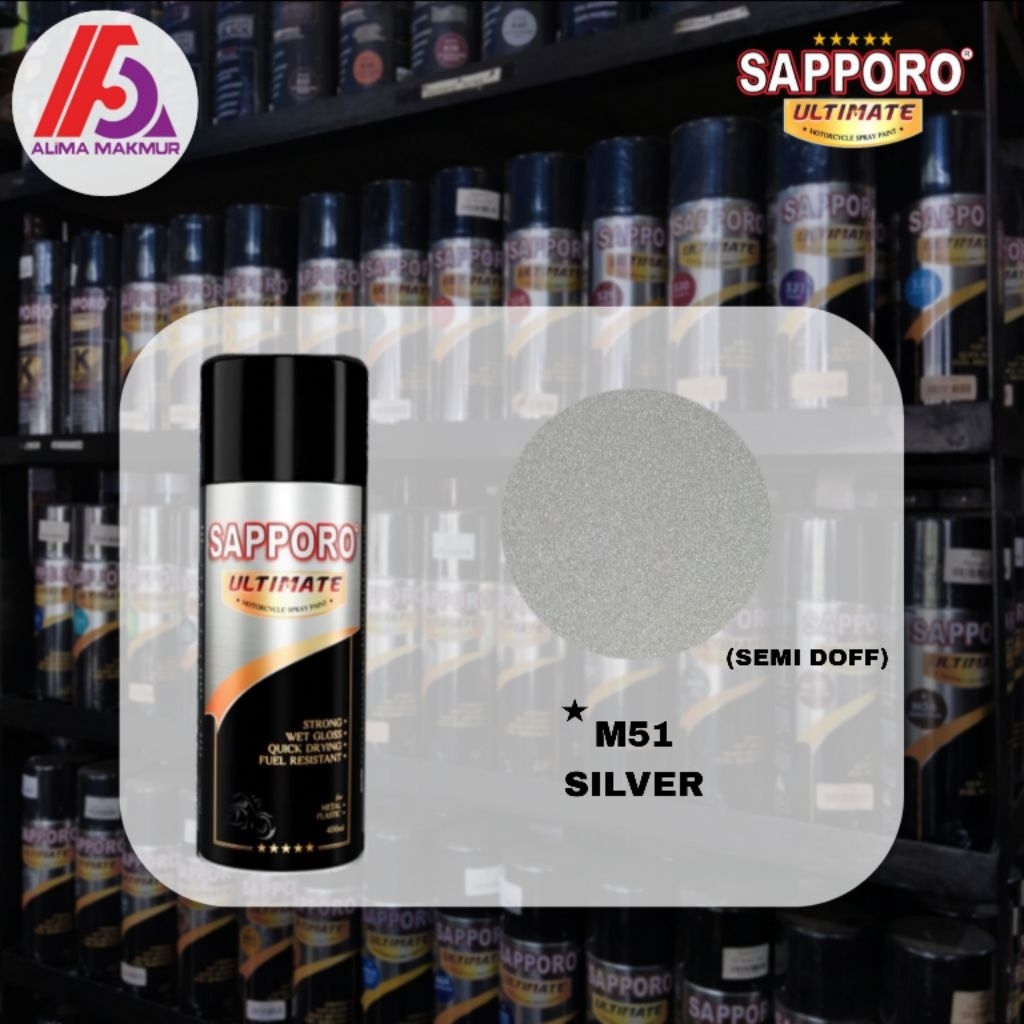 Sapporo Ultimate M51 Silver 400ml / Pilok Pilox Sapporo Silver / Cat Semprot Silver / Pilok Silver