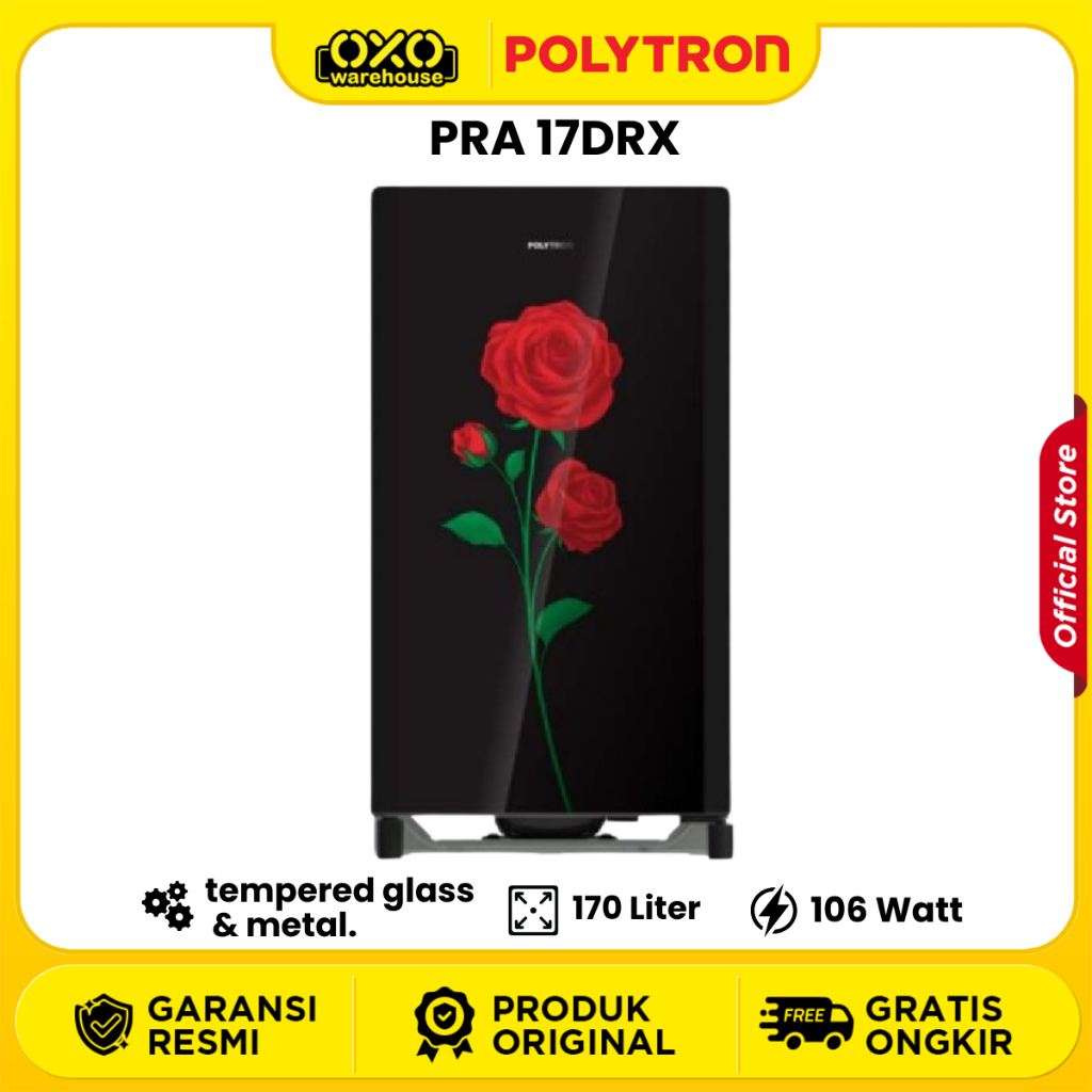 POLYTRON Kulkas 1 Pintu 170 Liter 17DRX Borderless Glass Door Low Watt Garansi Resmi