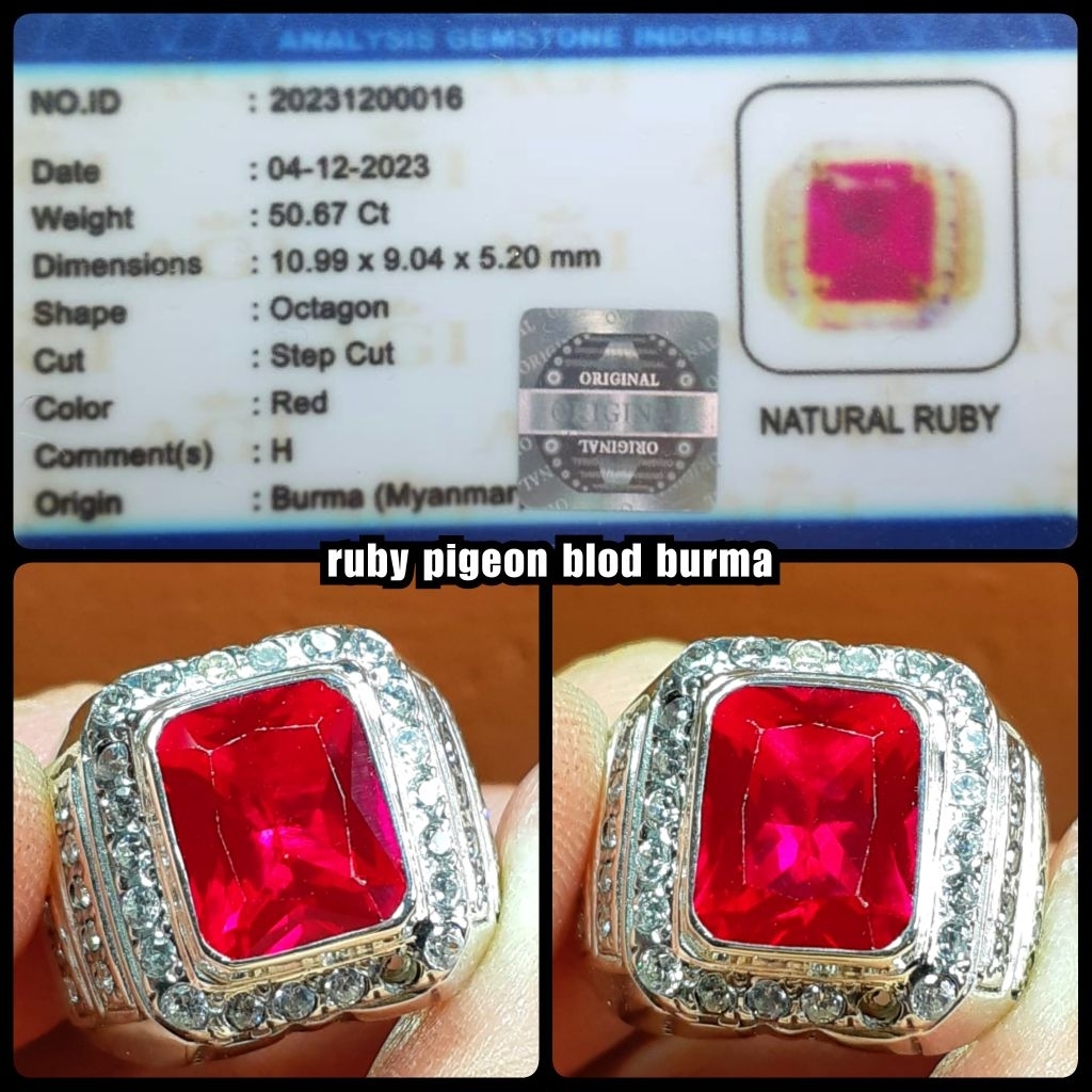 BATU RUBY DELIMA ASLI BURMA MYANMAR + RING PERAK SILVER