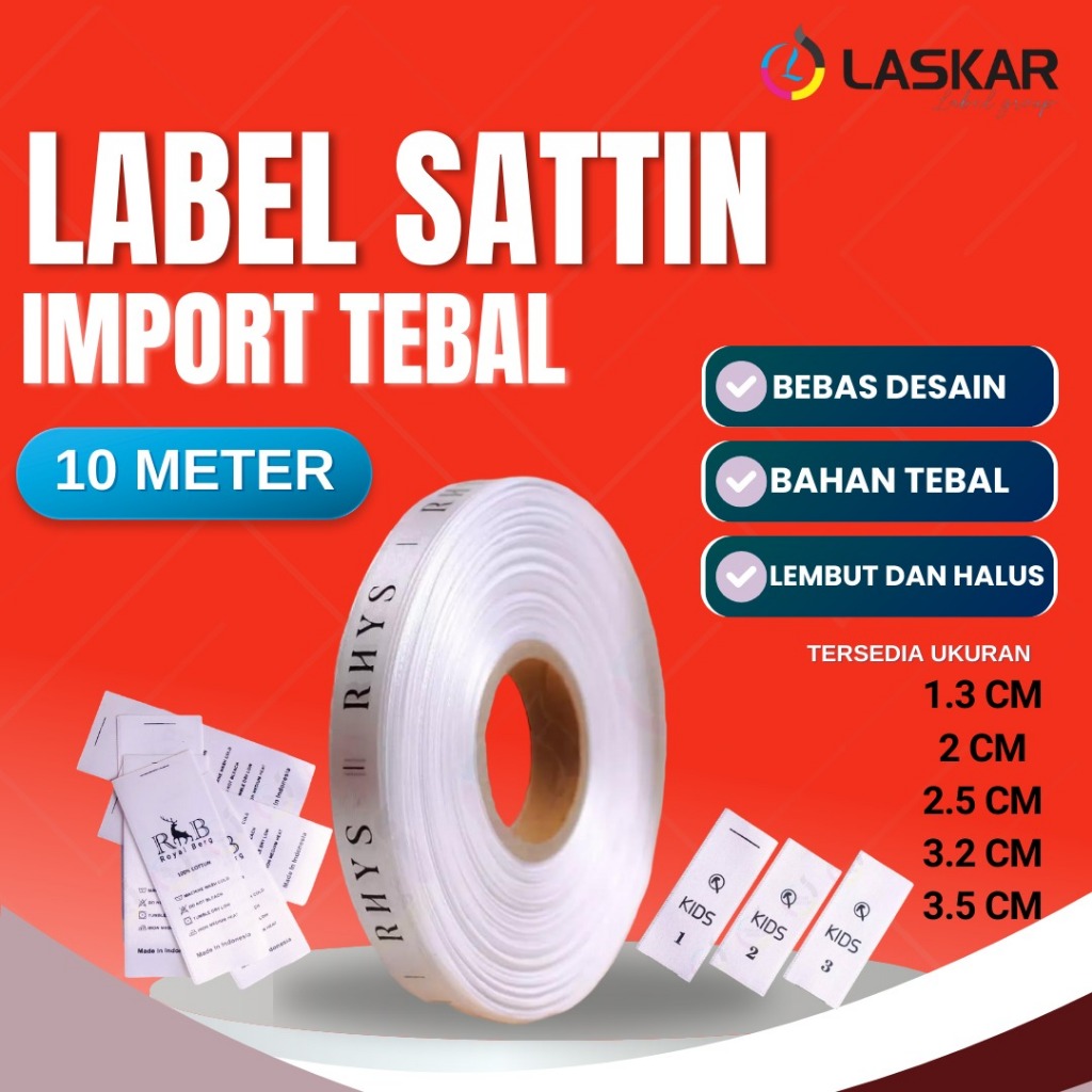 

label satin tebal custom printing lebel tag baju nama sendiri washing care wash taffeta merek