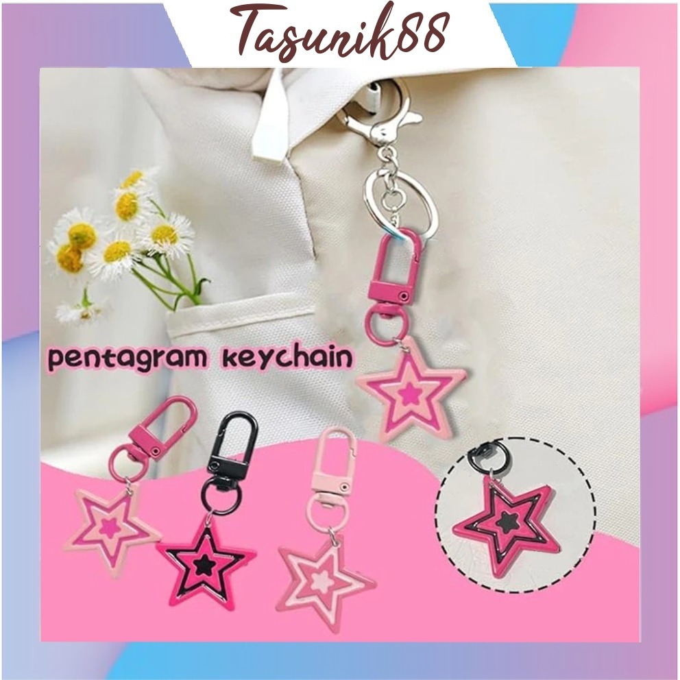 ⭐TasUnik88⭐ Gantungan Kunci Bintang Y2K Korea Gaya Warna-warni Kiontin Tas Sekolah Steve Rose Pink K