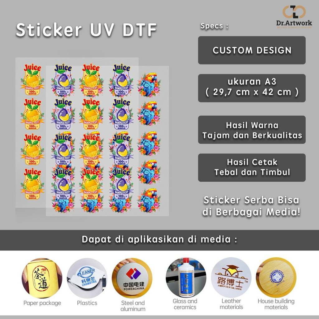STICKER DTF UV | STICKER TIMBUL | CETAK STICKER UV DTF A3