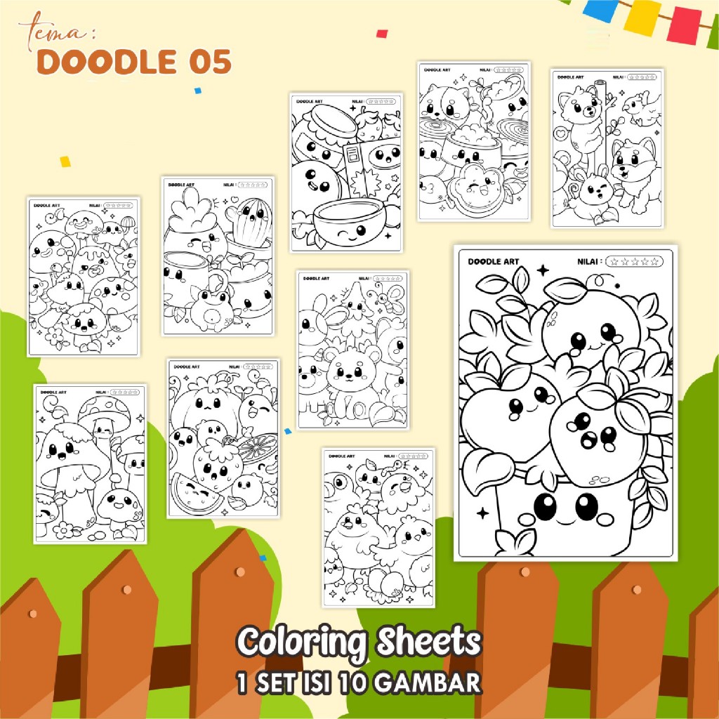 

(DOODLE 05) KERTAS MEWARAI ANAK UKURAN A4 - LEMBAR MEWARNAI MURAH READY STOCK - COLORING SHEETS ANAK PAUD/TK