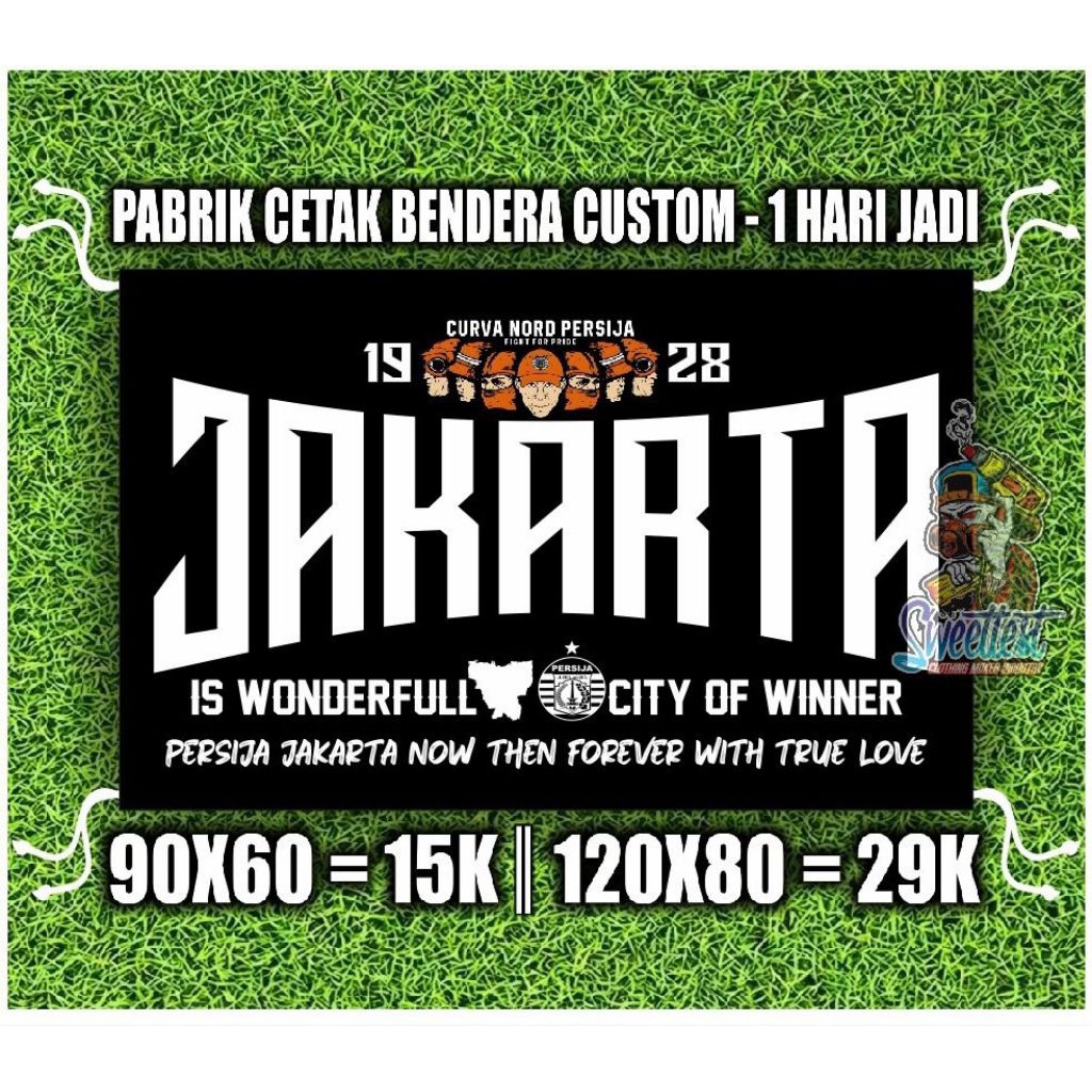READY STOK + FREE STICKER, BENDERA PERSIJA JAKARTA, BENDERA PRINTING PERSIJA, MINIFLAG PERSIJA, GIAN