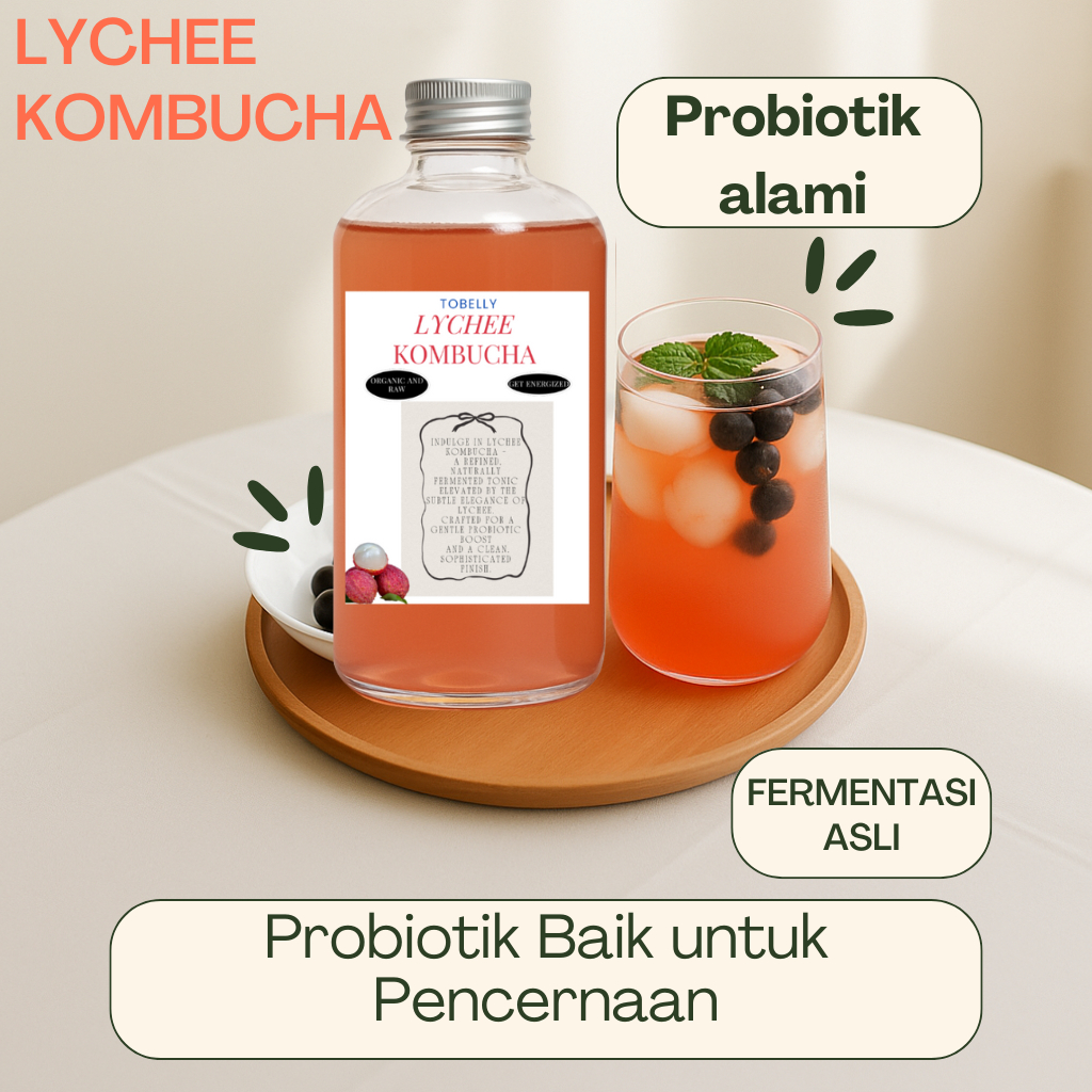 

Tobelly Kombucha Lychee 450ml – Teh Fermentasi Probiotik 100% Natural