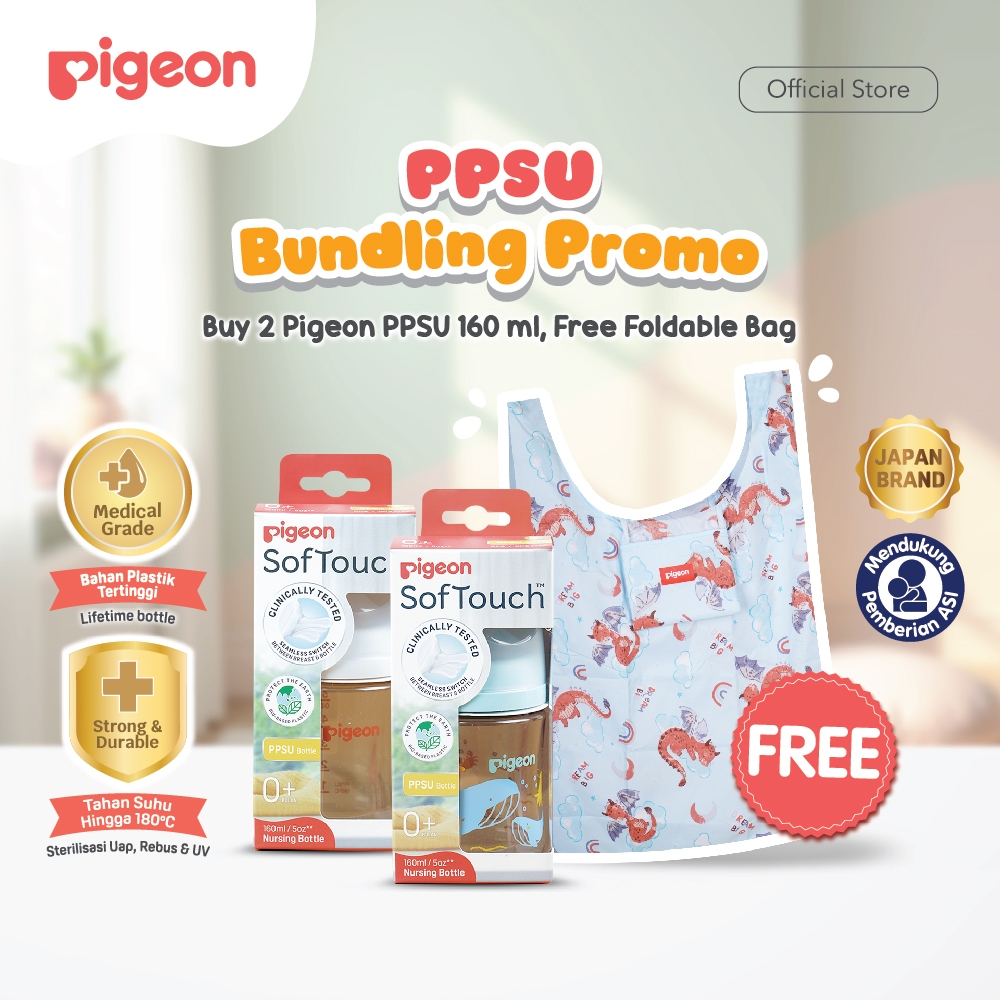 [PPSU BUNDLING PROMO] BUY 2 PIGEON PPSU 160 ML FREE 1 FOLDABLE BAG | BOTOL BAYI | PPSU | MEDICAL GRA