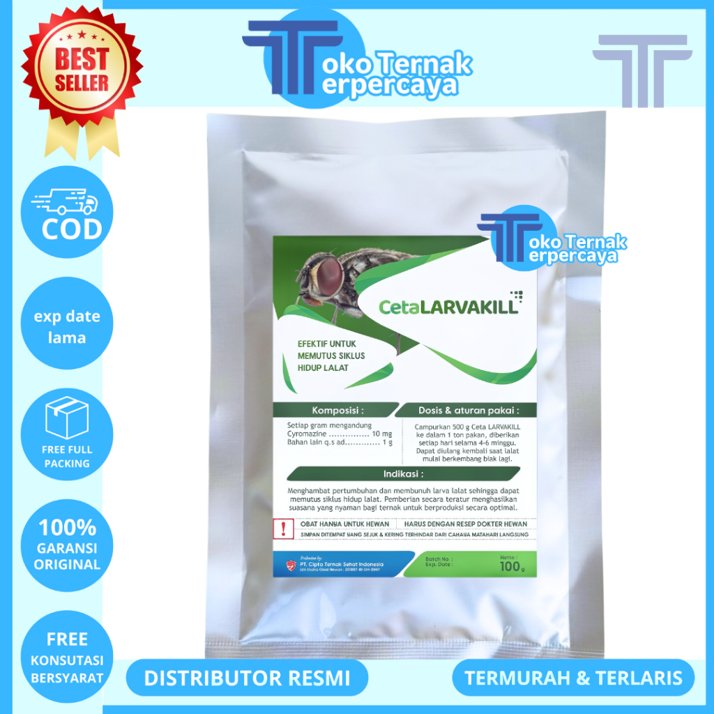 CETA LARVAKILL 100 GRAM - Cyromazine Obat Pembasmi Lalat & larva Lalat Kandang Ayam Sapi Kambing Bab
