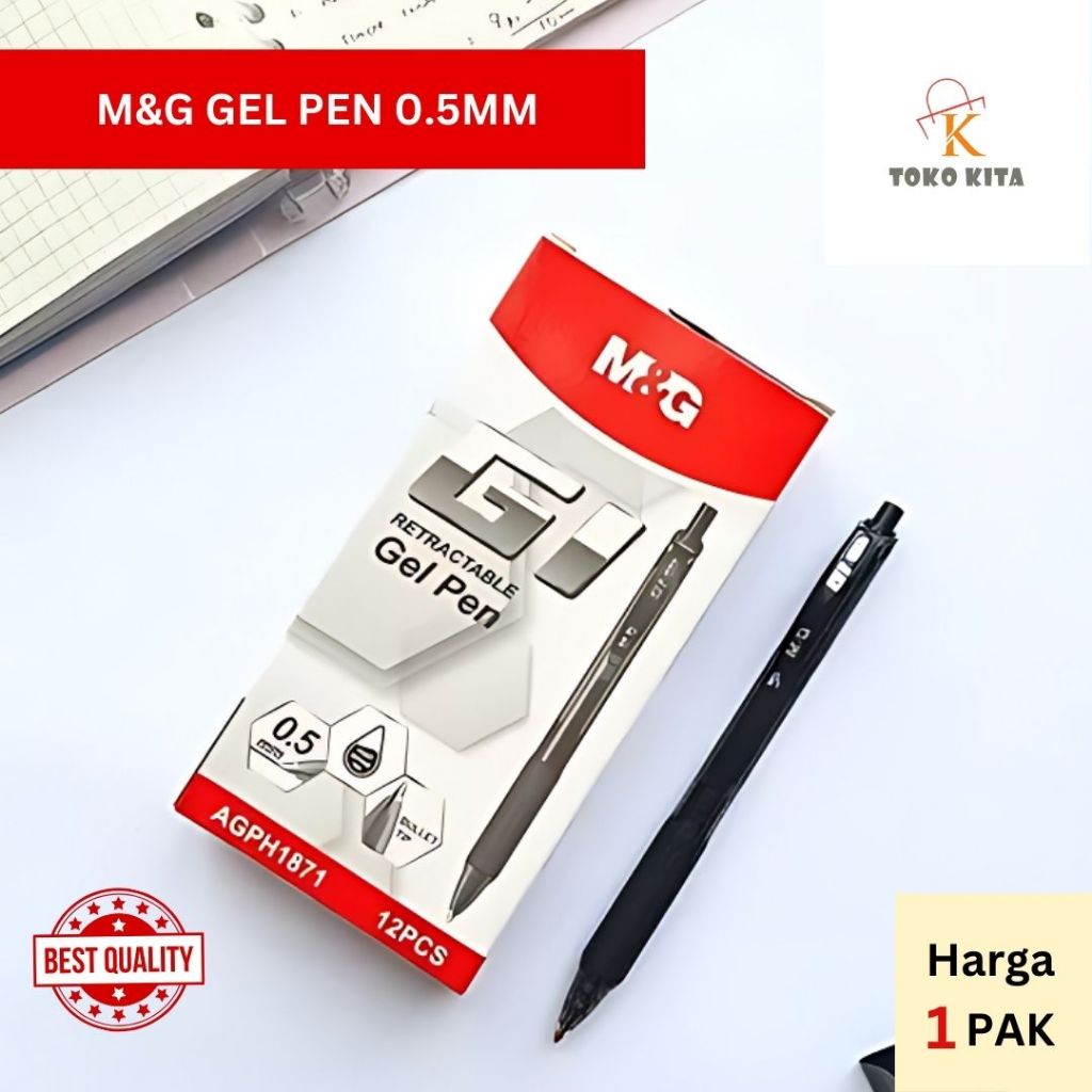 

(1PAK) M&G Retractable Gel Pen GI Bolpoin Pulpen Hitam Biru Merah 0.5mm Isi 12Pcs