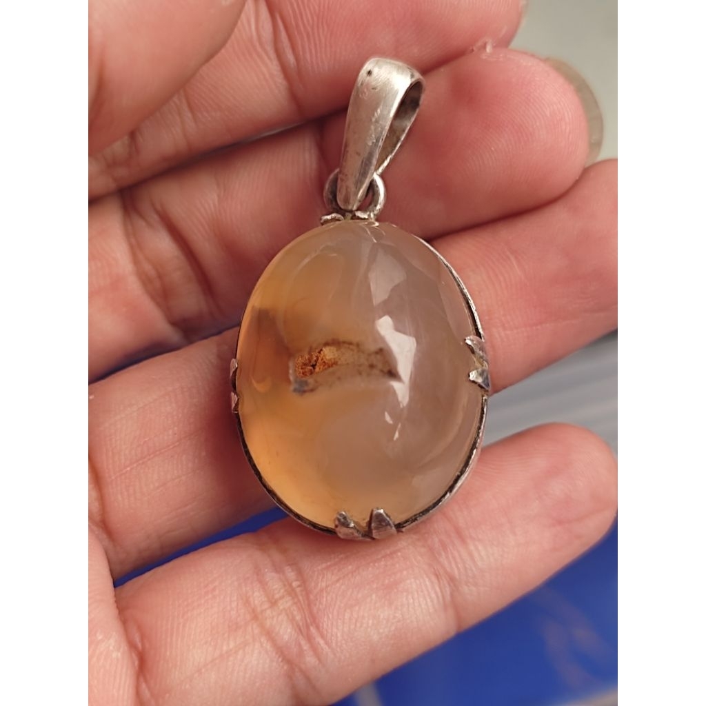 Liontin Batu Combong Natural Ring Iketan  Perak Murni