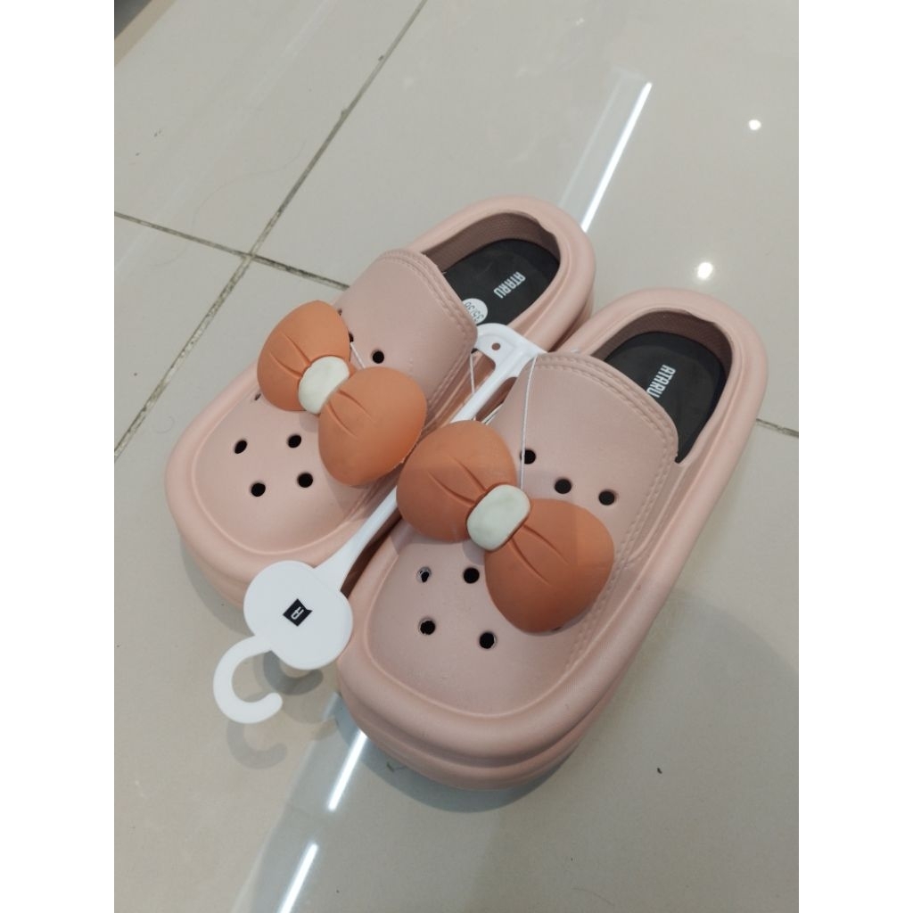 Ataru sendal wanita,sendal anak Loafers Ribbon warna Pink