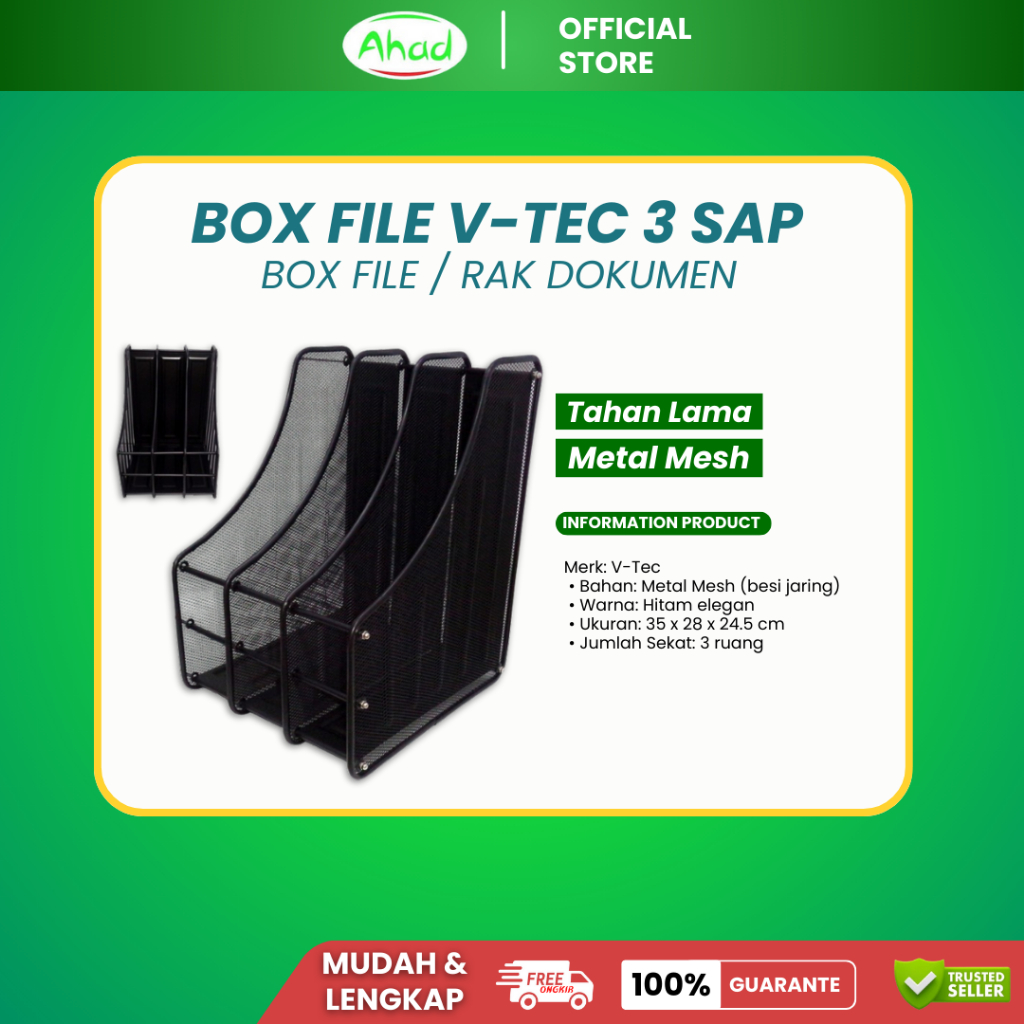 

Box File V-Tec 3 Sekat / Rak Dokumen Besi Jaring / Desk Organizer