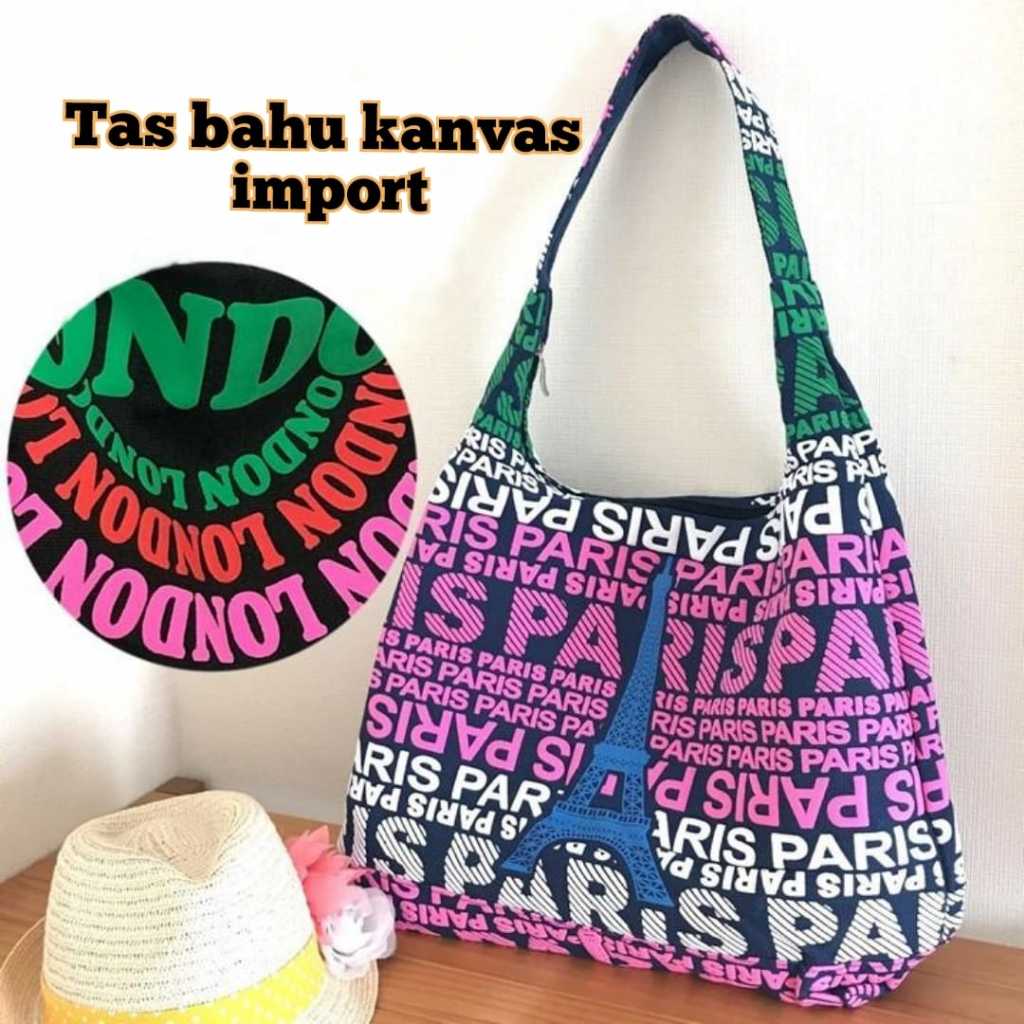 Tas Bahu Wanita Kain Kanvas Import Motif Sederhana Untuk Menyimpan Dompet Dan Perlengkapan Lainya