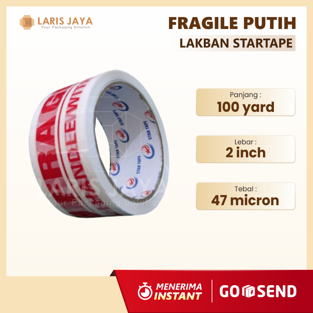 

Lakban Fragile 2 inch x 100 yard Putih Jangan Dibanting Isolasi Selotip Packing Murah Kuat ( Lakban ST Fragile Putih 100 m )