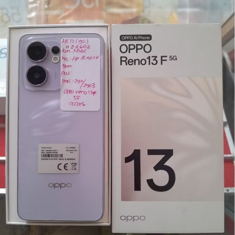 Hp Smartphone OPPO RENO 13F 5G RAM 12/256 GB, SECOND FULLSET/100% Original