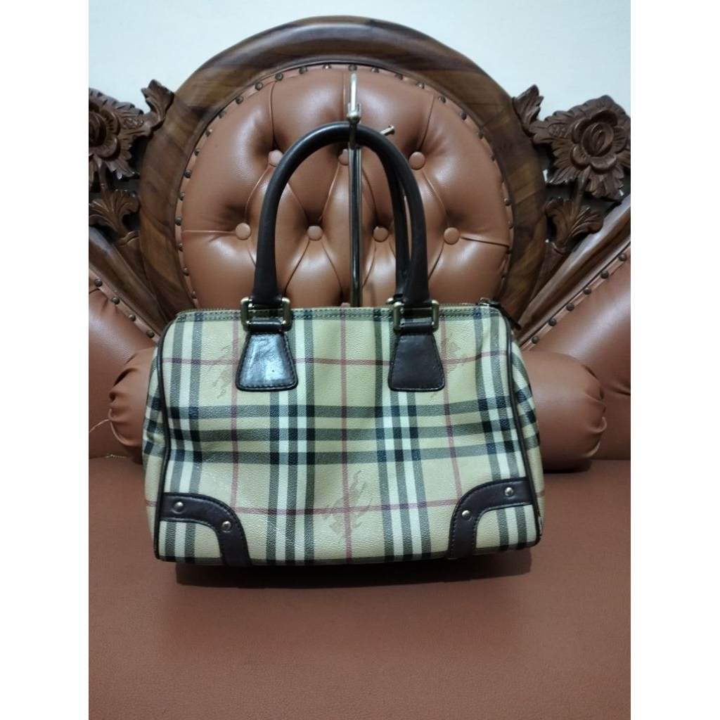 BURBERRY Spedi Coated Canvas Leather Top Handle Bag