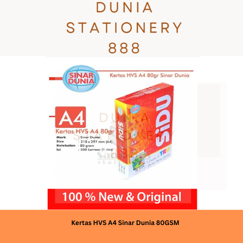 Kertas HVS Sinar Dunia A4 80 Gsm / HVS Sidu A4 80 Gram / Kertas Sidu A4 80gsm Kertas HVS Putih Print