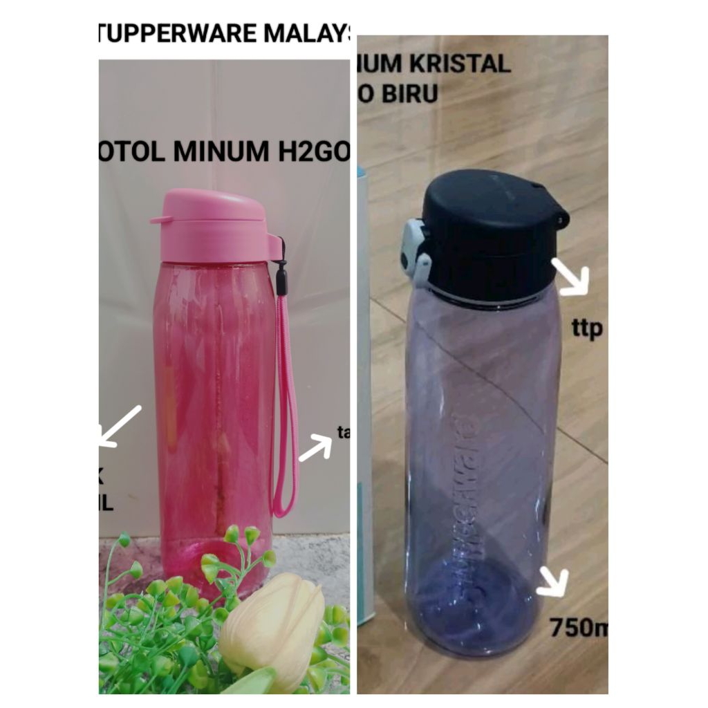 ORIGINAL TUPPERWARE BOTOL MINUM  KRISTAL  H2GO/DRINKING FLASK/750ML/500ML/350ML