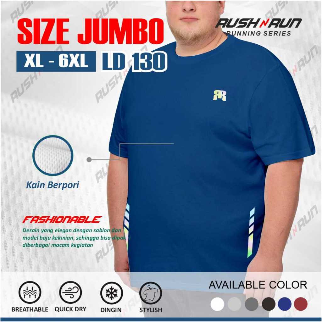Baju Olahraga JUMBO Big Size Pria LD 120 3XL XXXXL Bahan Dryfit Kaos Sport Ukuran Besar Pria