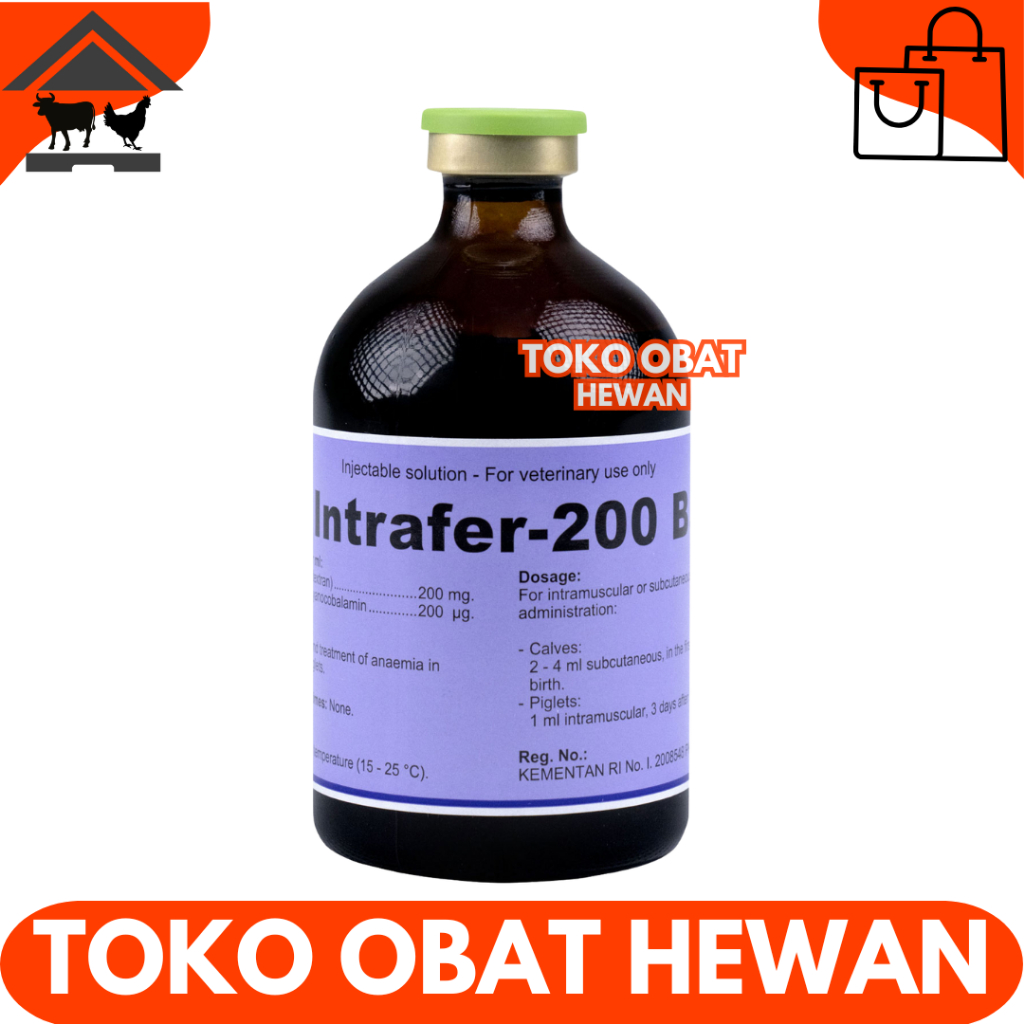 INTRAFER 200 B12 100ML - Obat Hewan Anti Anemia & Pemacu Pertumbuhan Fe & B12 Sapi Babi Kambing