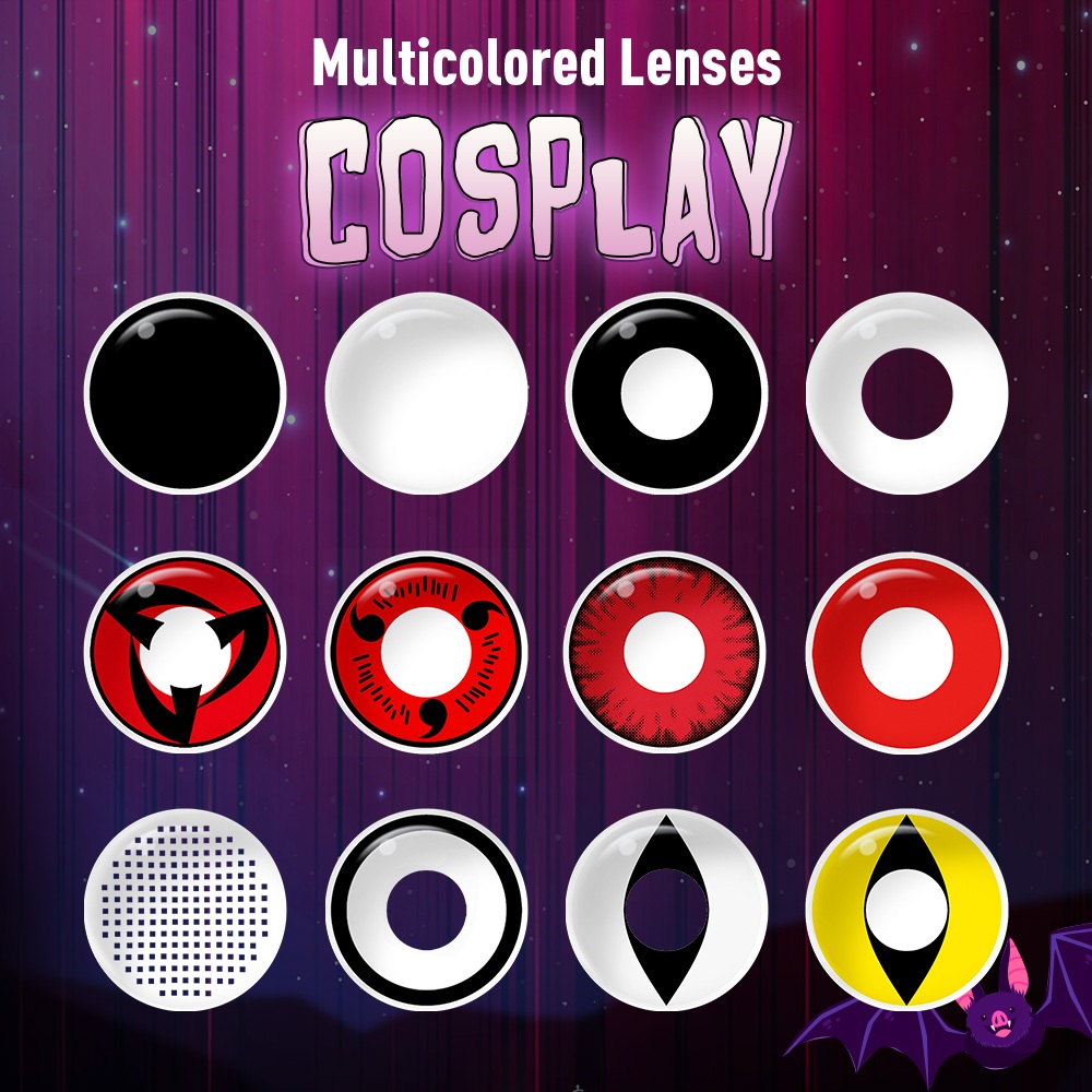 Magister Hallowen Softlens White Black Red Yellow Cat Eye Mesh Anime Naruto Lensa Kontak Cosplay