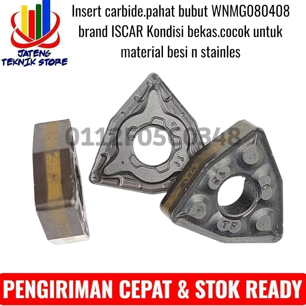 Insert carbide.pahat bubut WNMG080408 brand ISCAR Kondisi bekas.cocok untuk material besi dan stainl