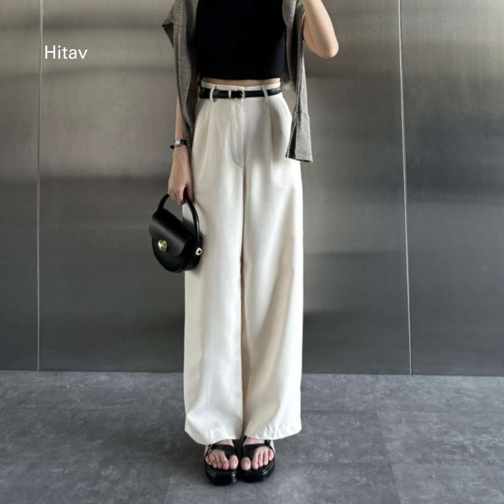 Hitav - Celana Panjang Wanita Highwaist - Celana Kerja Formal Terbaru Loose Pants Celana Bahan Wanit