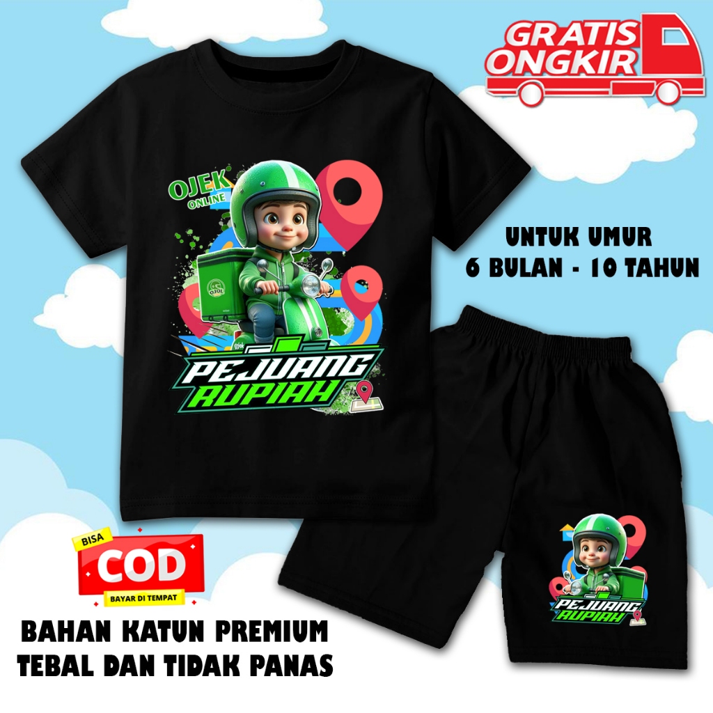 Setelan lengan pendek anak laki laki perempuan kaos pendek anak cowok cewek ojol ojek online
