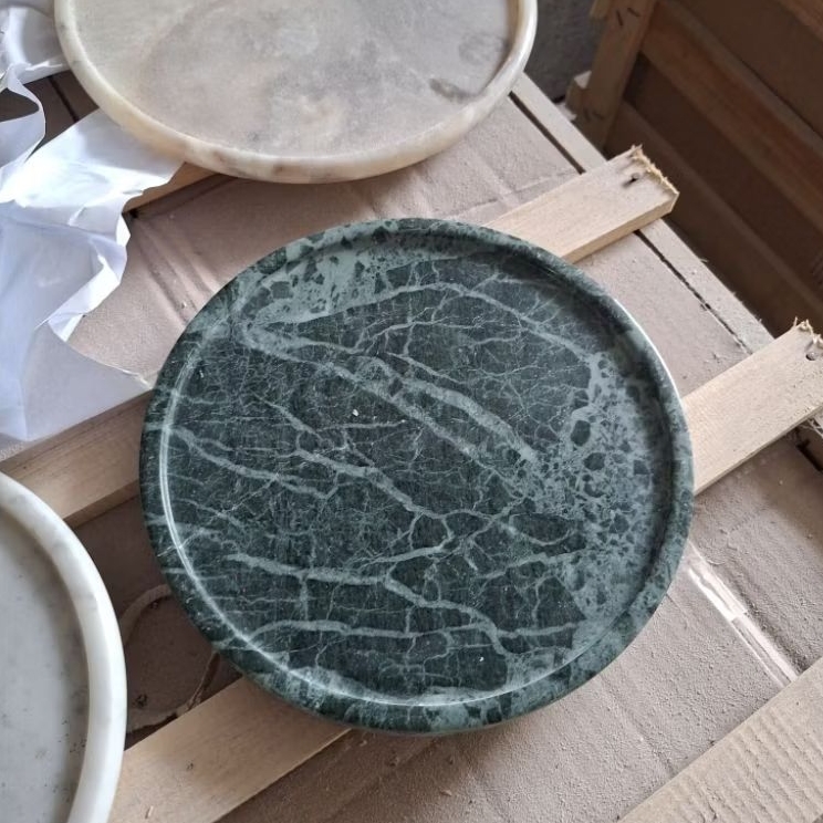 Tray Marmer Import Hijau / Cream | Nampan Marmer Bulat | Nampan Tempat Sabun | Tray Meja Rias | Temp