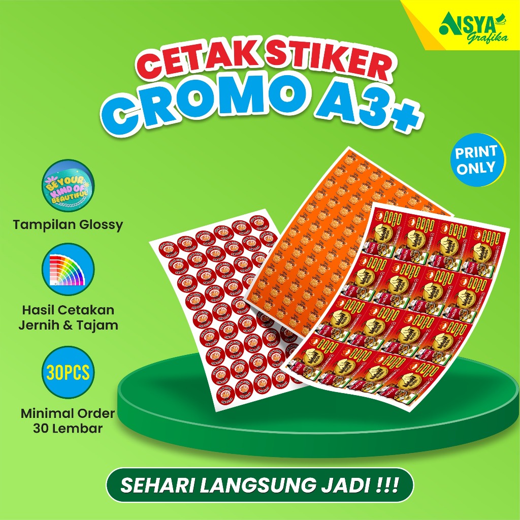 

[GROSIR] Print A3+ STIKER CROMO | cetak A3+ stiker bontak stiker kemasan label makanan minuman |