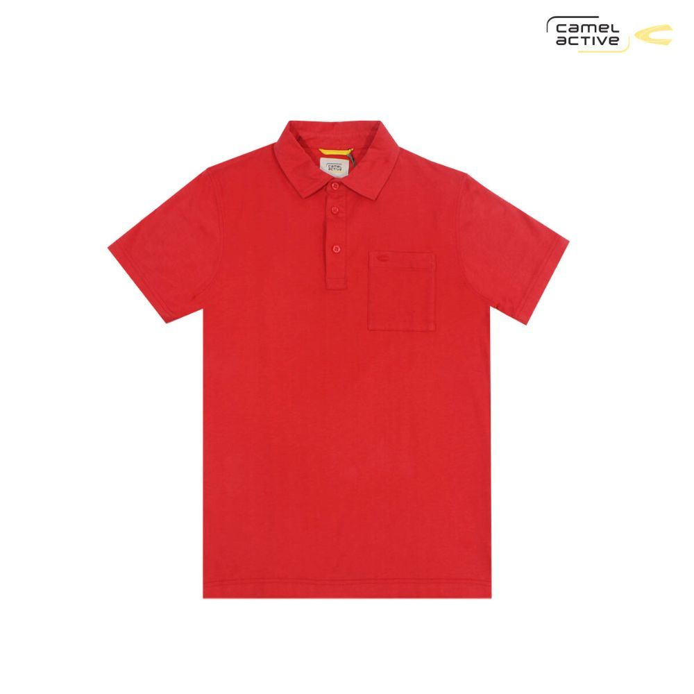 camel active Men's Coral Red Sweading Cotton Polo Shirt
