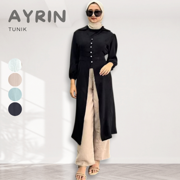 Tunik Outer Wanita Polos Lengan Panjang Kerut Belakang Korean Style - Ayrin