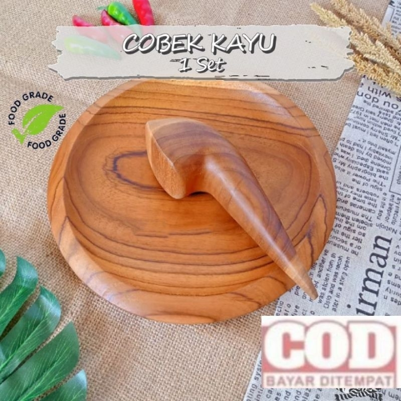 cobek kayu set ulekan size 24 cm jumbo kayu mahoni