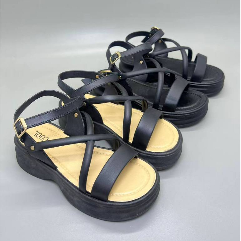 Size 36-40 2005 Sandal Wanita Sandal Wedges Tali Silang Hak Tinggi Gaya Fuji Kekinian