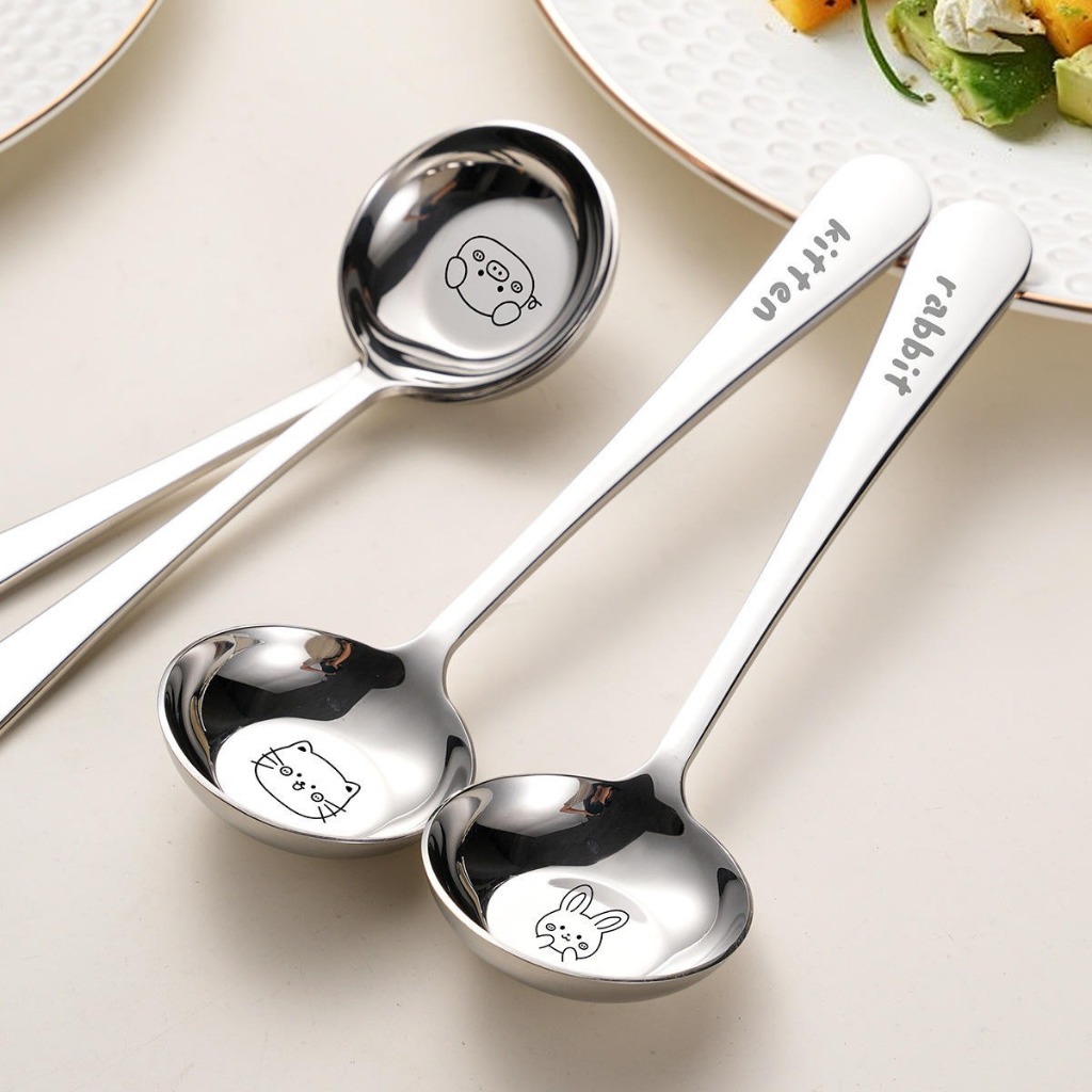Sendok Makan Bulat Korea Stainless Steel Sendok Anak Stainless Steel 304 Karakter Lucu