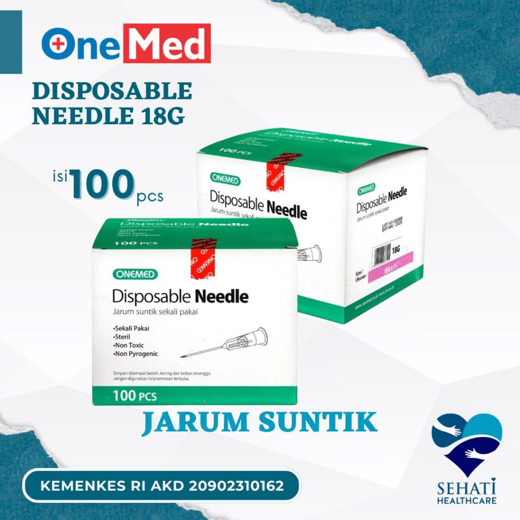 Onemed Disposable Needle 18G Jarum Suntik Kesehatan Medis 18 G x 1.5" Inch Sterile Kesehatan