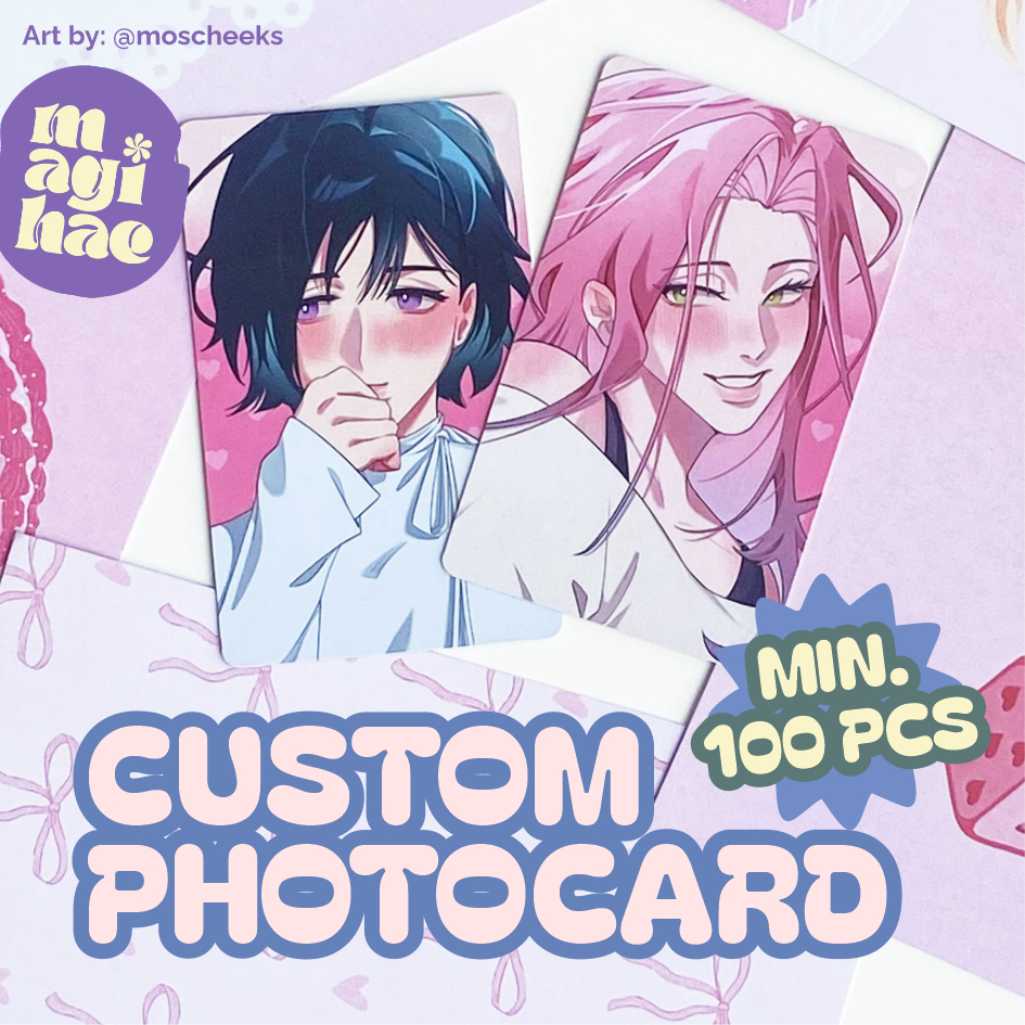 [Min. 100pcs] Custom Photocard Print 2 Sisi Laminasi Glossy Matte Hologram Glitter - Magihae