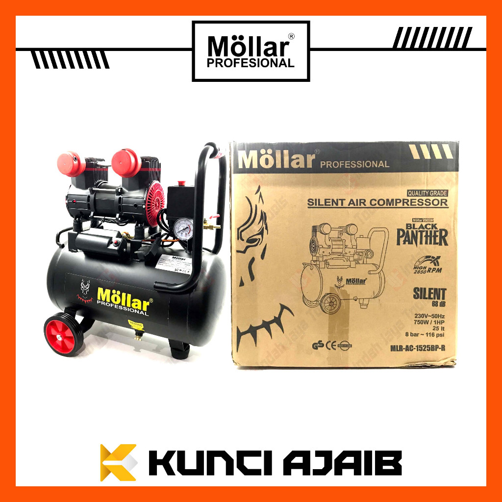 MOLLAR AC1525BP-R Kompresor Angin SILENT 1 HP 25 Liter Oilless Oiless