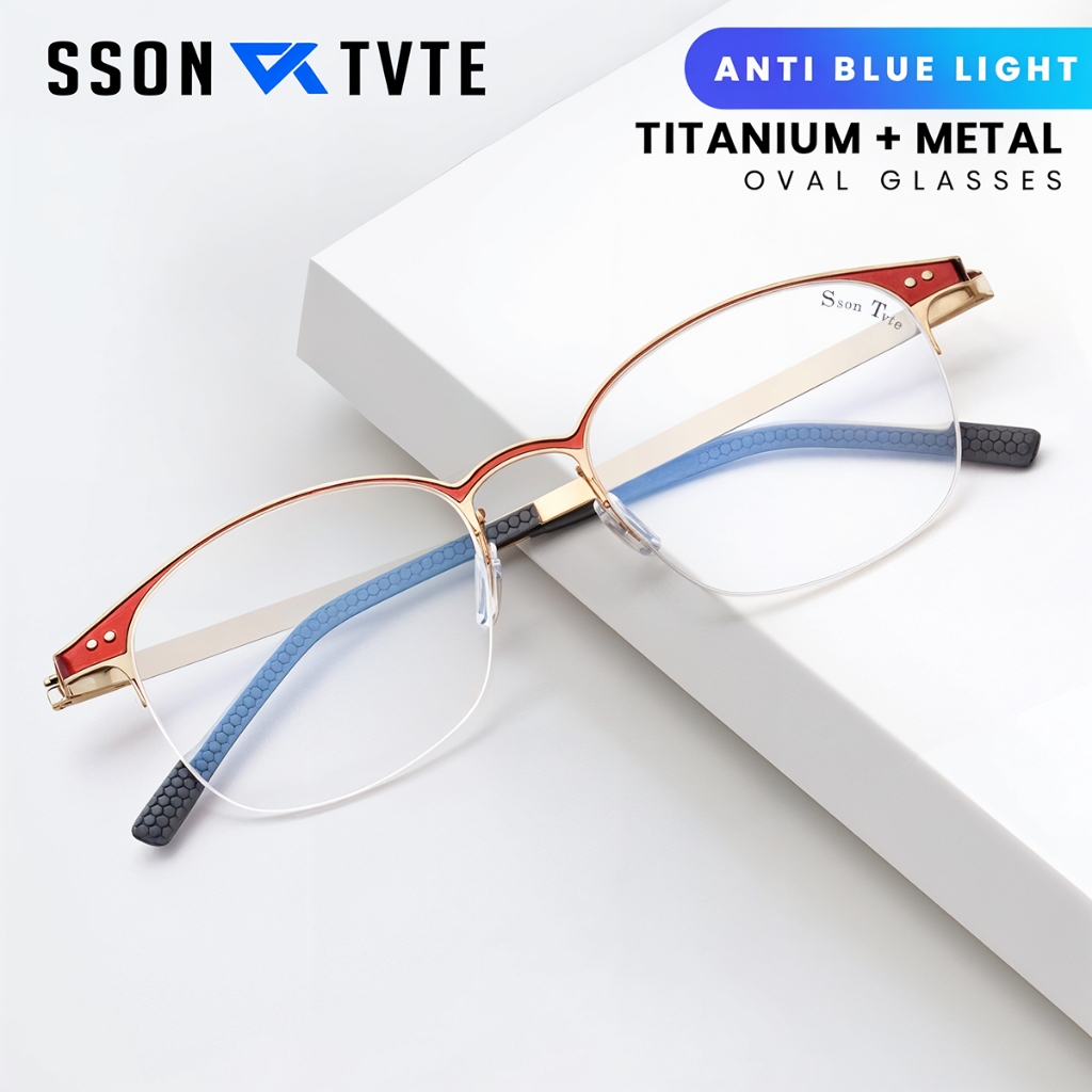 SSON TVTE Frame Kacamata Lensa Minus Pria Wanita Frame Oval Titanium 9609