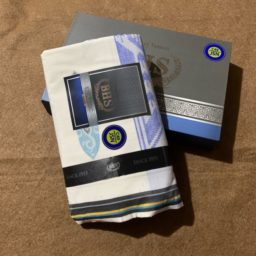 Sarung BHS Classic Silver C49 Jacquard Songket JSN Putih Biru