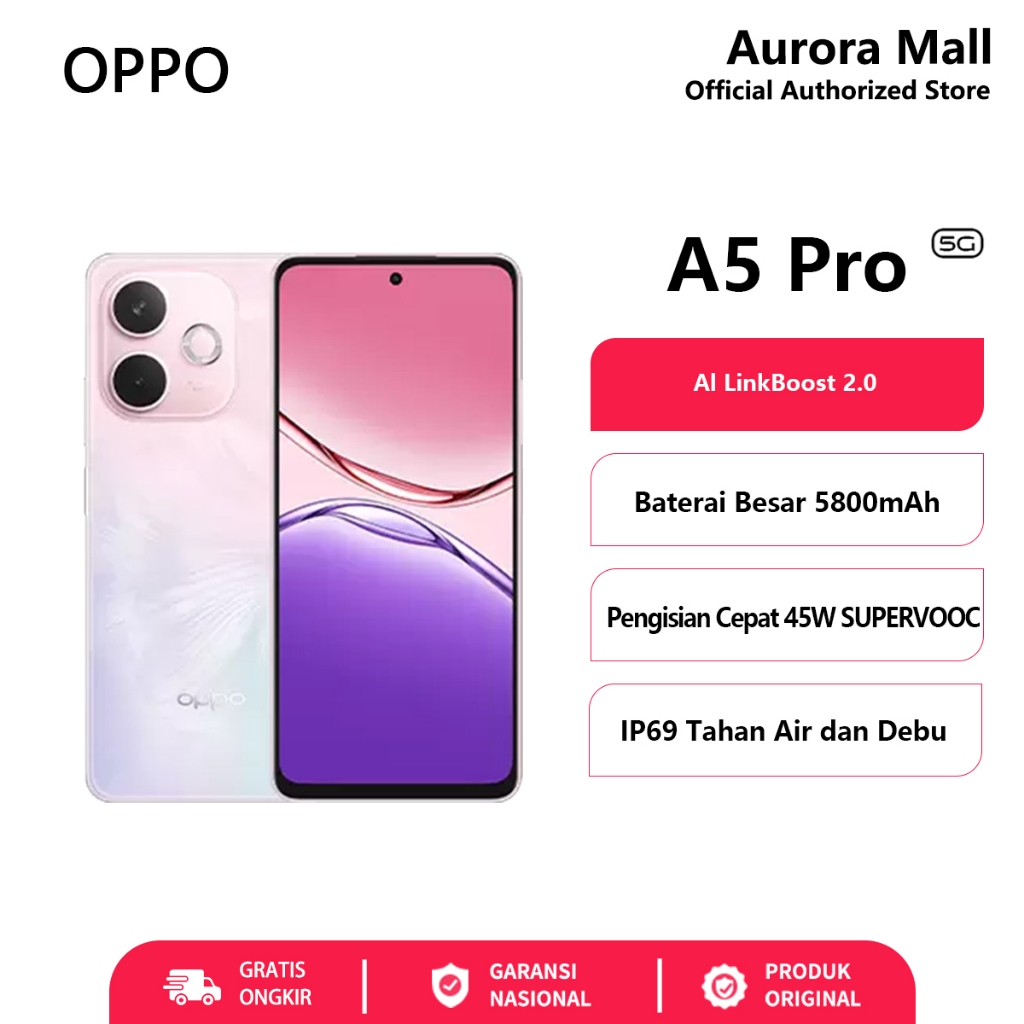 HP OPPO A5 Pro 5G 8/256GB RAM 8GB+8GB Extended ROM 256GB OPPO Terbaru 2025 Garansi Resmi