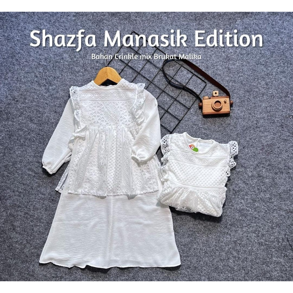 LITTLE SHAHIA - GAMIS ANAK PUTIH CRINKLE KOMBINASI BROKLAT USIA 1-10 TAHUN