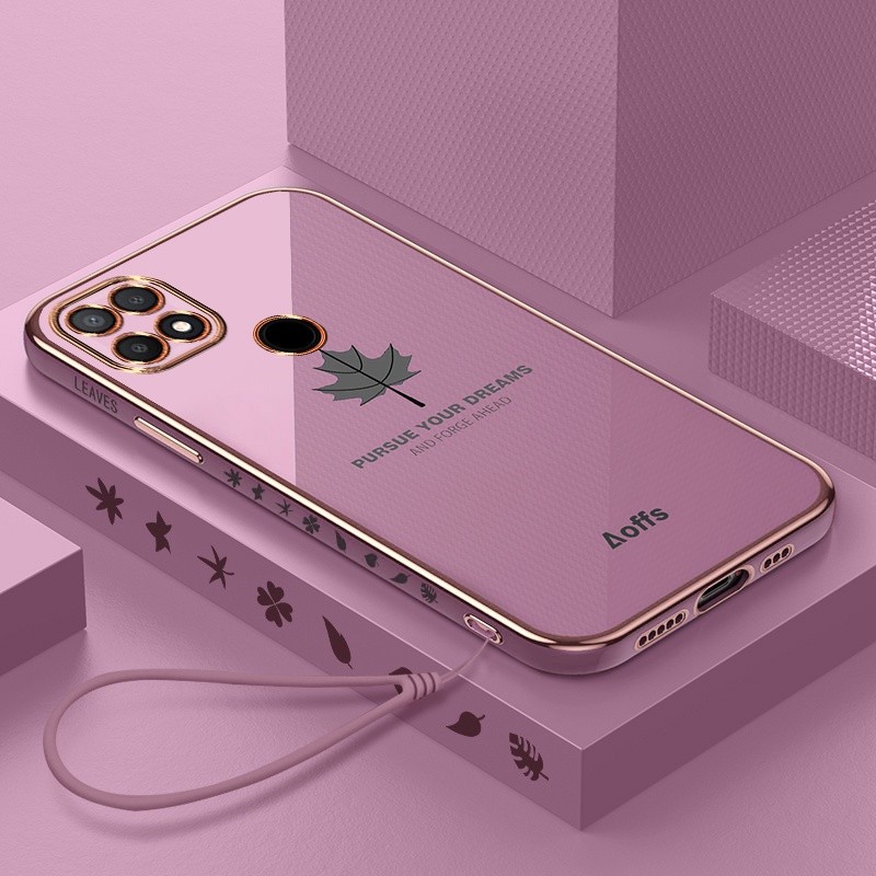 Softcase Maple Terbaru Oppo A15 / A15S Case Silikon Elektro Plating Mewah + Tali